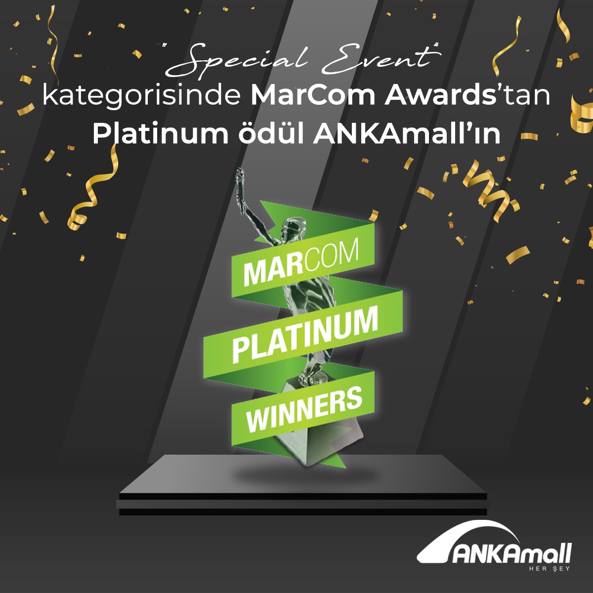 Special Event kategorisinde Marcom Awards'tan Platinum ödül ANKAmall'ın